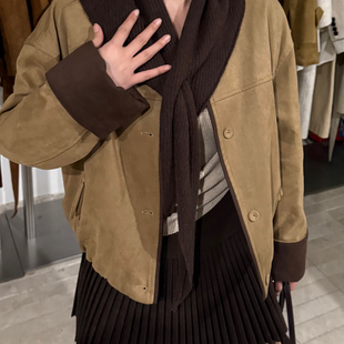 静茹上新圆领羽绒鹿皮绒外套保暖羽绒服外套(配围巾)2893