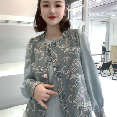 静茹26年早春上新高级感重磅刺绣马甲+小衫两件套套装YS1-xx8728