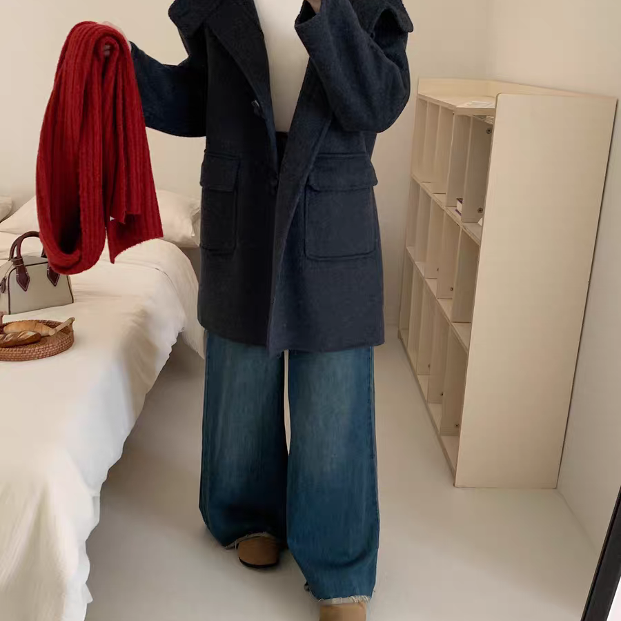 静茹款双面羊绒单排扣保暖羊毛外套(含100羊毛)L-GP220