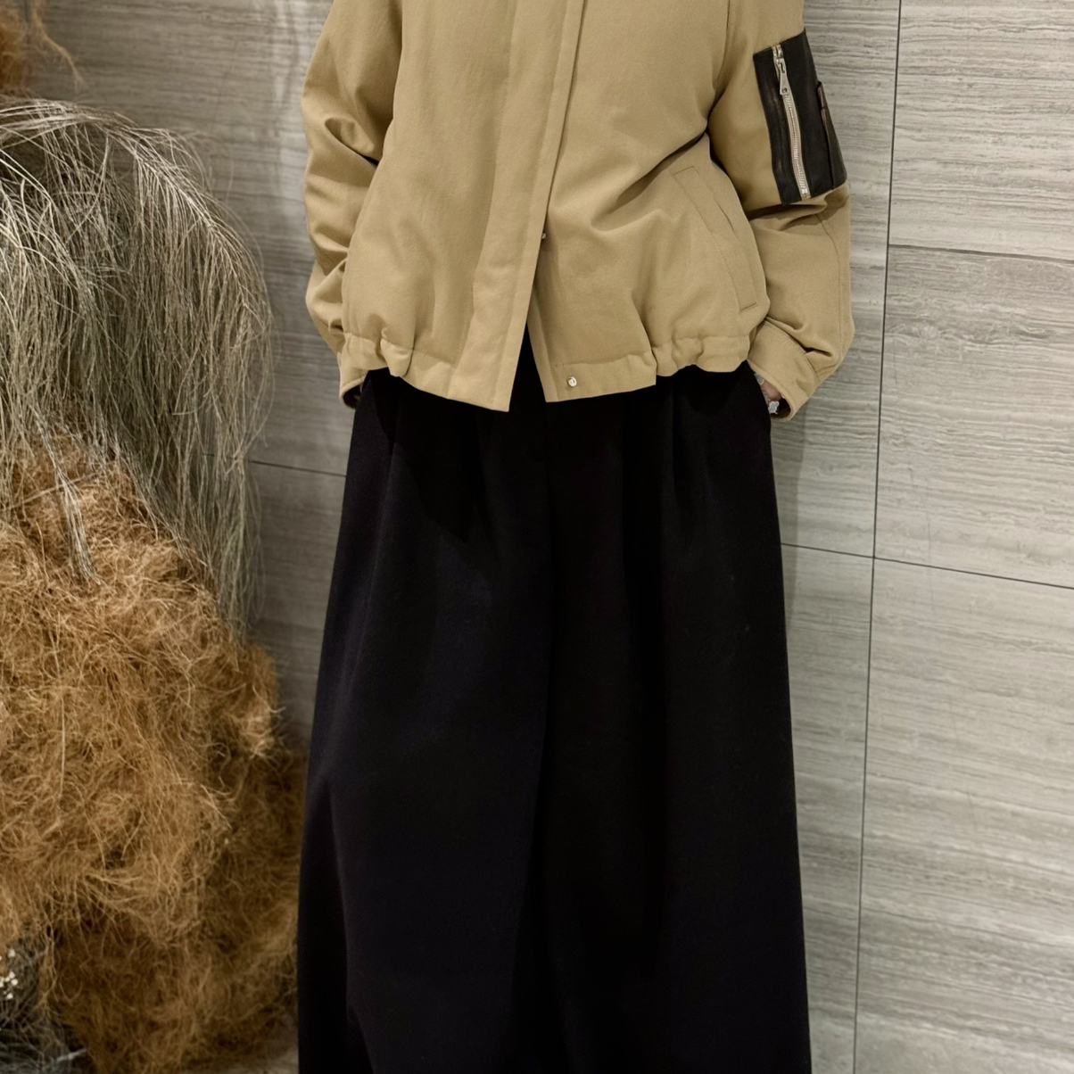 静驳领撞色中空纱短款廓形袖袋拼接鹅绒服保暖羽绒服外套OLX003