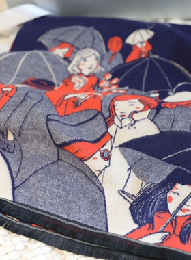 插画师设计~双面涂鸦窄版男女通用长款情侣韩版百搭保暖围巾秋冬