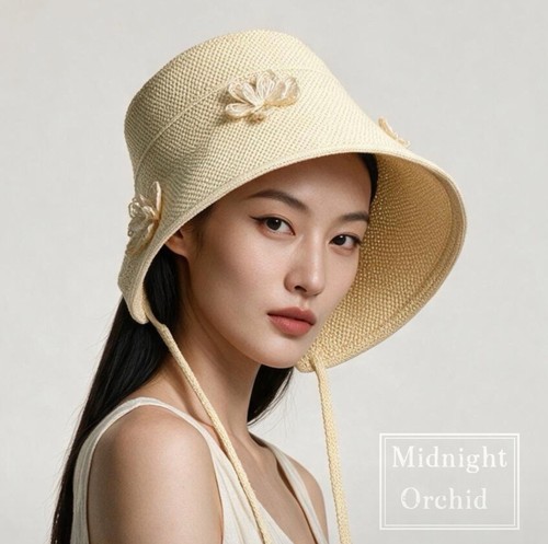 零点兰花春夏田园花朵萝莉遮阳帽子女可折叠甜美度假遮阳防风草帽