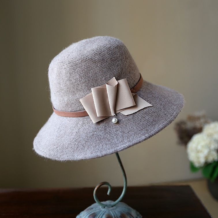 秋冬保暖圆顶大檐毛呢帽女可爱甜美针织帽圆顶渔夫盆帽可折叠帽子