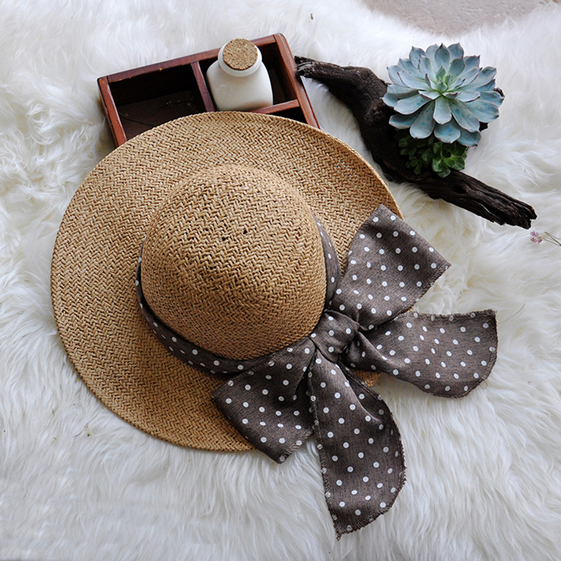 亲子草帽母女夏天遮阳蝴蝶结大檐草编帽子旅游度假儿童防晒帽春秋