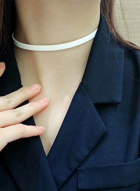 双面牛皮项圈颈脖锁骨链颈带项链时尚女chock扁黑白情侣潮流朋克