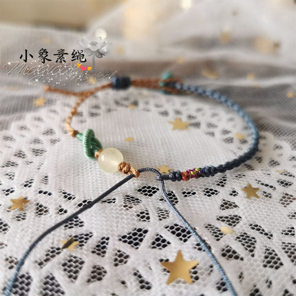 小象手工编织浅黄玉髓手牌平安扣硬金可穿珠手链绳女小红书半成品