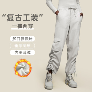 女秋冬D25001 新款 裤 加绒保暖多口袋健身工装 宽松百搭运动休闲裤