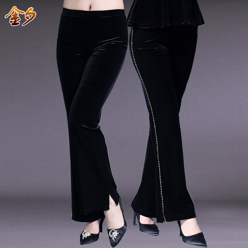 时尚中高腰大码开叉长裤中年女