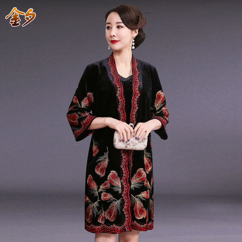 中年女装中长款外套金丝绒妈妈装