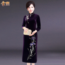 大码 旗袍金丝绒中长款 中年喜婆婆婚礼宴会礼服 高端妈妈装 专柜新款