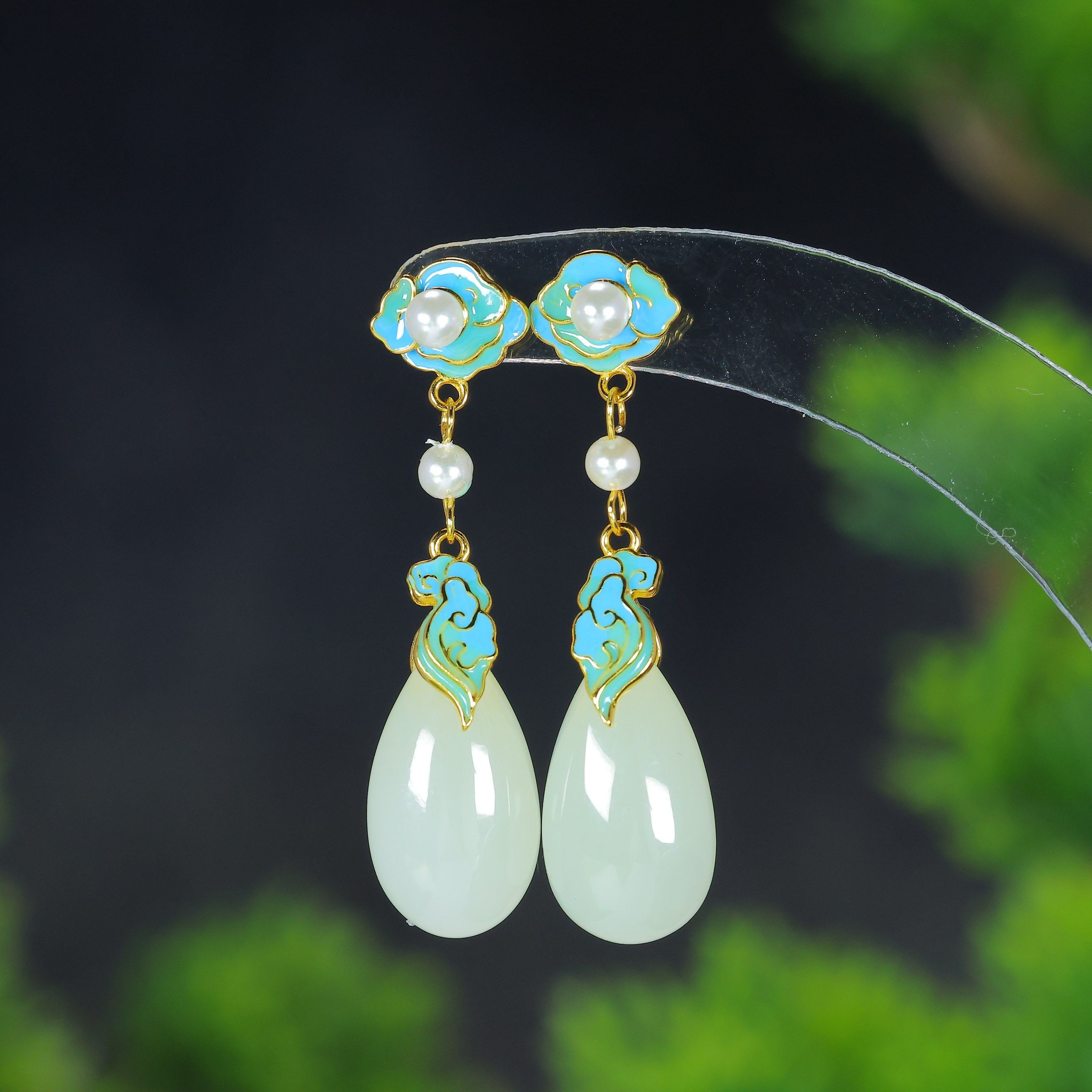 天然和田玉青白玉925银水滴如意珐琅复古民族风玉石耳环耳坠耳饰,珠宝/钻石/翡翠,耳饰,淘宝优惠券,粉丝福利购,淘宝优惠卷