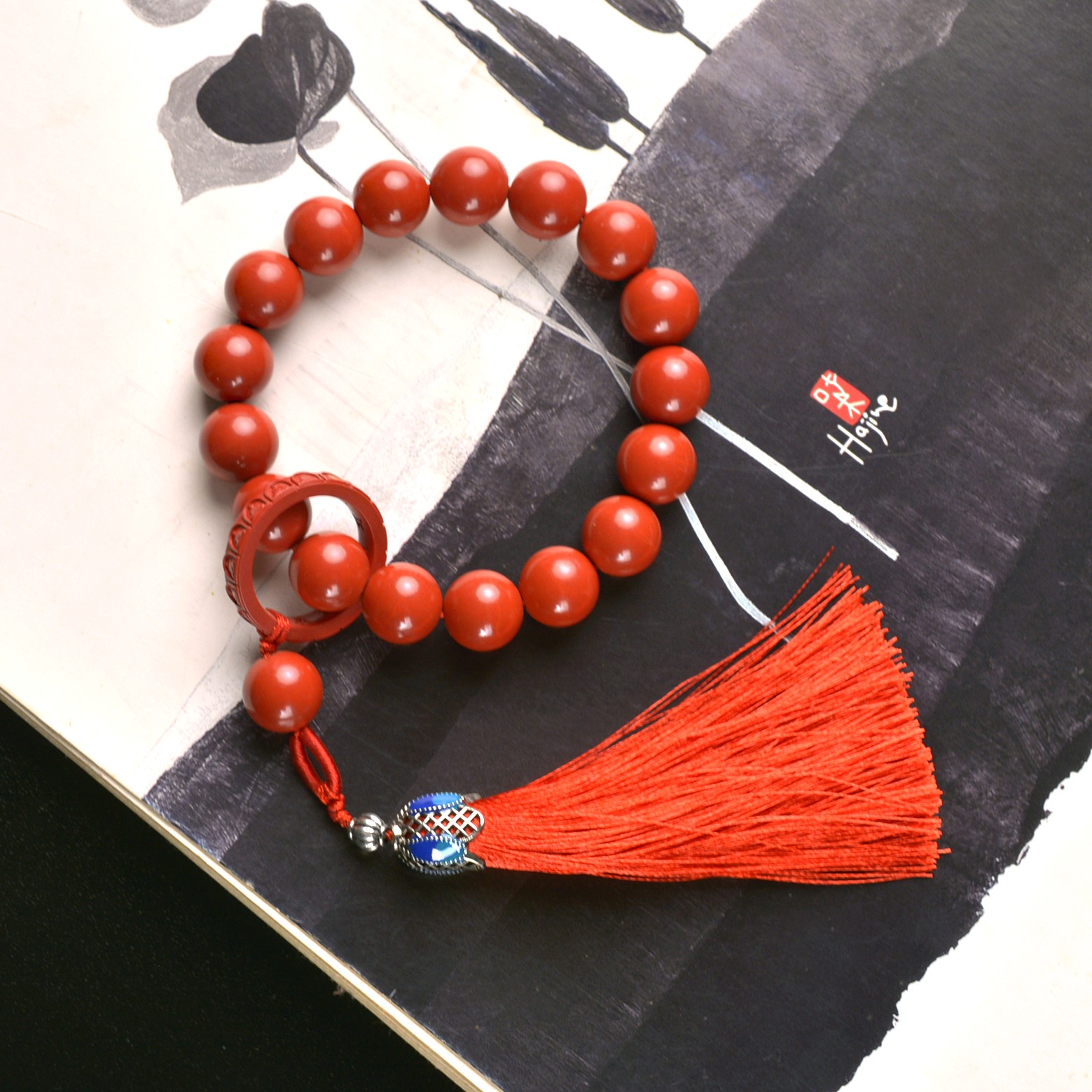 天然原矿红朱砂跑环手链男女本命年帝王砂手持车挂流苏佛珠念珠
