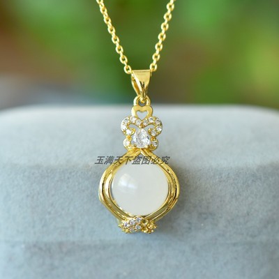 和田玉白玉女款珠子项链挂件吊坠