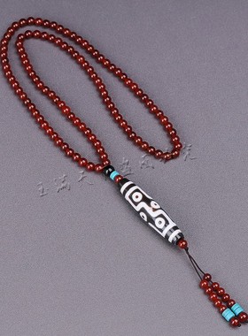 藏传玛瑙玉髓男女款复古九眼天珠