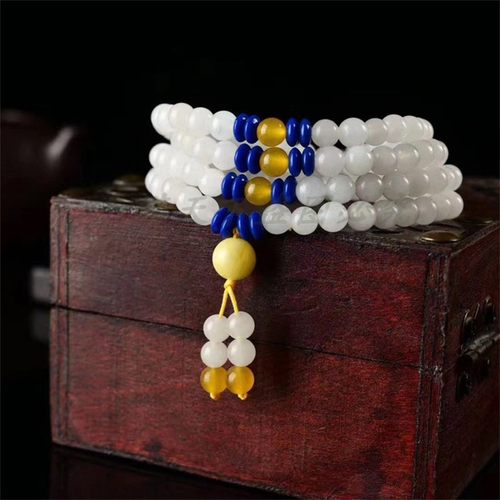 新疆羊脂玉白玉108颗佛珠手串