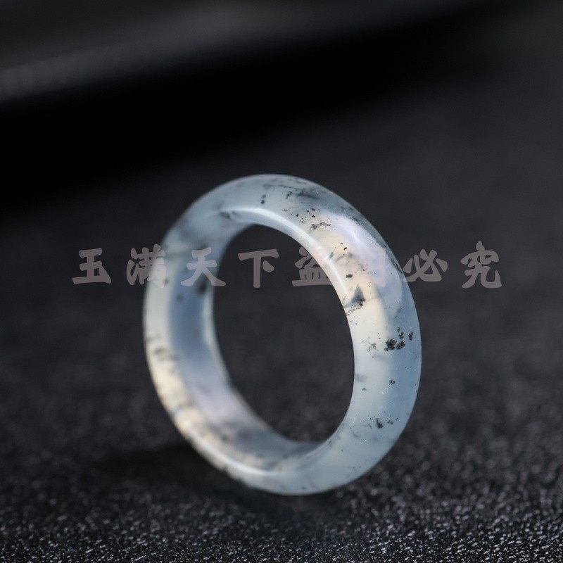 天然高冰种岫玉水墨青花戒指男女个性气质玉石指环戒子对戒
