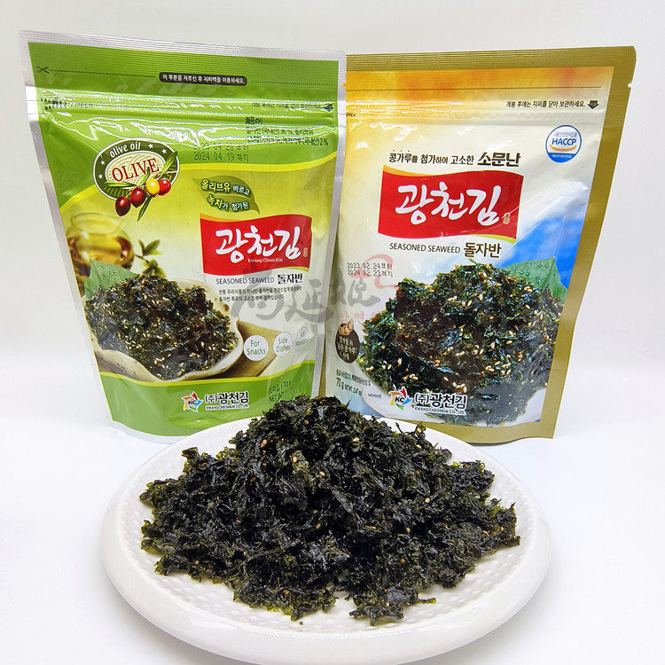 韩国进口广川原味炒海苔橄榄油绿茶炒海苔紫菜碎拌饭饭团70g包邮