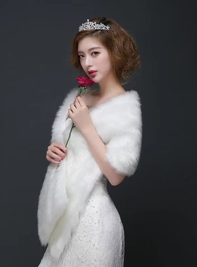 晚礼服级感名媛旗袍披肩白色毛绒加厚外搭保暖冬装披风复古秋冬