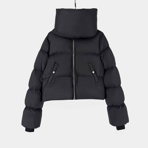 RO暗黑风秋冬白鹅羽绒加厚蓬松围脖插袋面包服短款外套