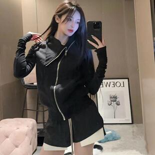 RO风外套春秋抓绒斜拉链显瘦卫衣外套女高领开衫 外套 外衣上衣修身