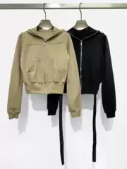 2025 Spring New Women's Patchwork Ribbed Short Pure Cotton Knitted Zipper Sweatshirt Fabric Jacket Top Trendy