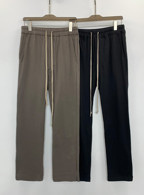 RO春夏正常档薄料纯棉针织休闲运动直筒百搭裤子黑灰绿男女情侣款