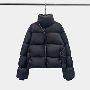 暗黑风羽绒服立领斜拉链羽绒服新款 简约复古潮流绗缝原创羽绒外套