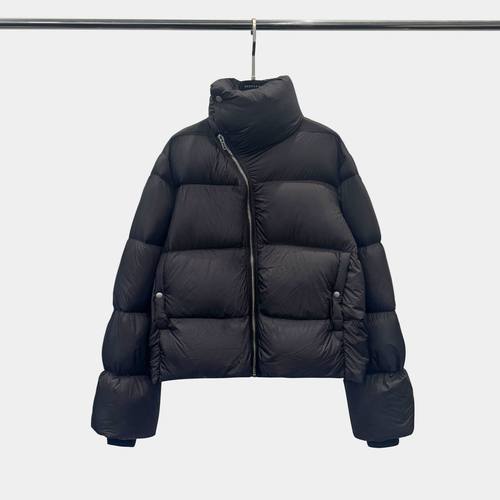 暗黑风羽绒服立领斜拉链羽绒服新款简约复古潮流绗缝原创羽绒外套