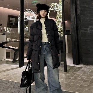 RO暗黑风鹅绒羽绒服2025新款 羽绒服 拼接绗线设计感长款