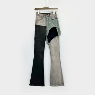 男女百搭 阔腿微喇高街小众堆积牛仔裤 RO风格 做旧水洗拼接涂层蜡裤