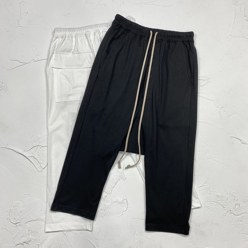 暗黑潮流夏季针织哈伦休闲宽松直筒潮流运动黑白色掉档裤男女