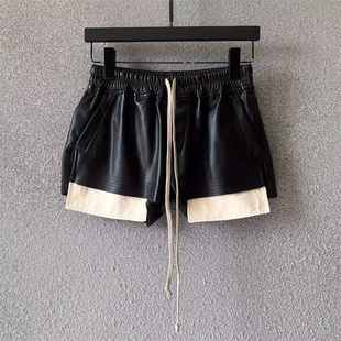 PU皮质四角口袋外露松紧腰抽绳短裤 25FW 暗黑风主线女士基础款