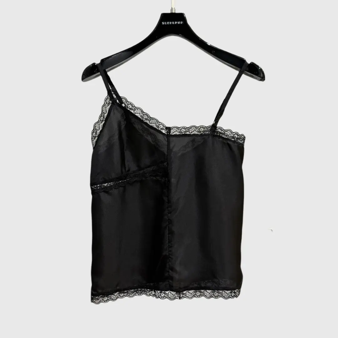 2025春夏新款桑蚕丝蕾丝拼接女士修身显瘦时尚潮流吊带背心