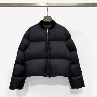 RO风羽绒服欧美范简约宽松拉链翻毛真皮短款 羽绒面包服外套女