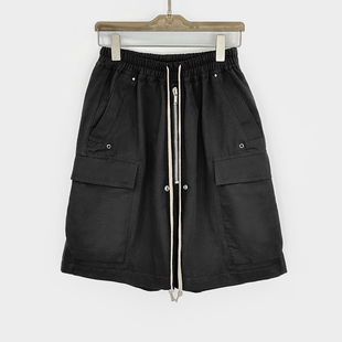 运动休闲五分裤 短裤 高街风潮流宽松大口袋拉链抽绳工装 暗黑RO风格