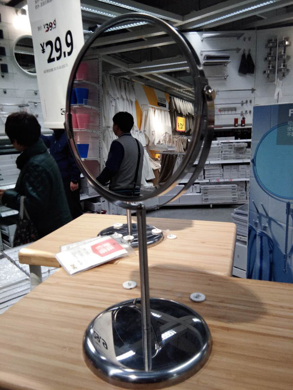 正品宜家特蕾萨姆镜子 桌面化妆镜子小圆双面3倍梳妆镜子浴室镜子