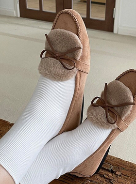 现水之心复古淑女加绒保暖蝴蝶结平底软鞋低帮鞋女2025冬新款百搭