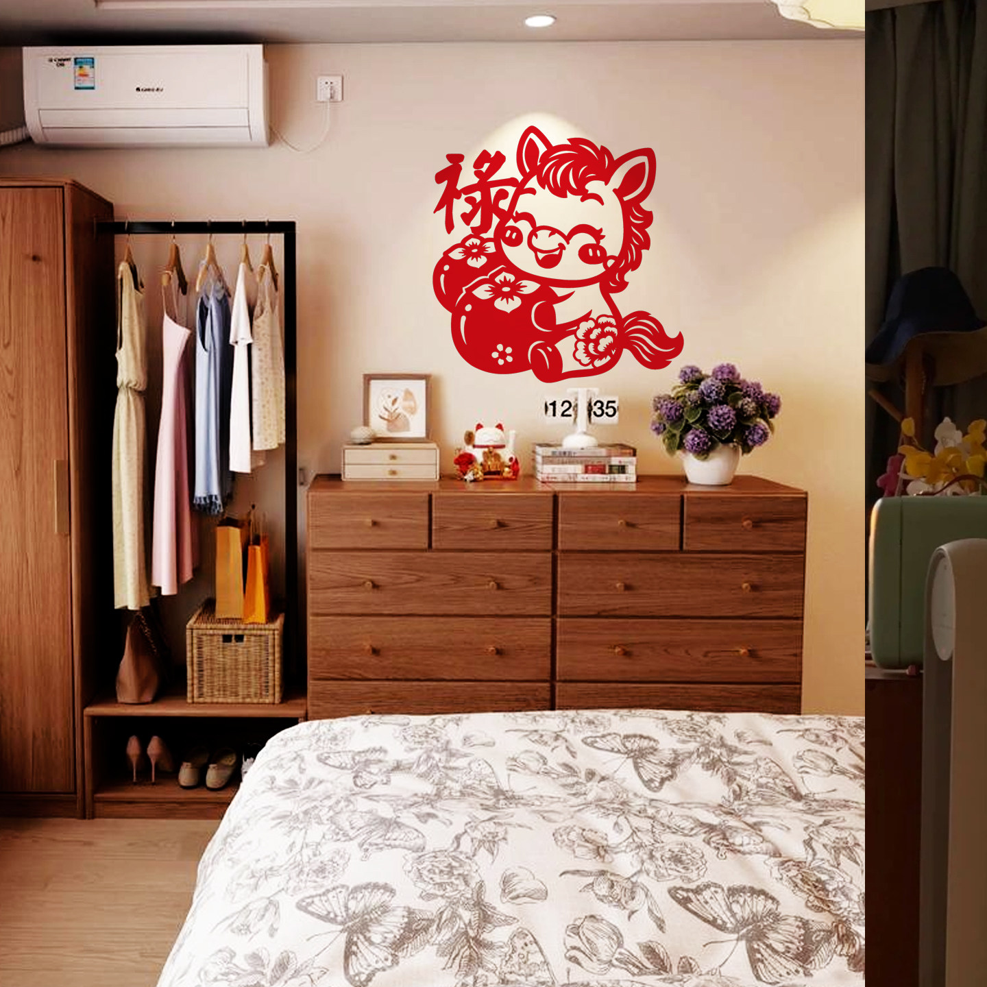 马年卡通福禄寿禧财12生肖福字门贴窗花剪纸玻璃贴布置客厅装饰画