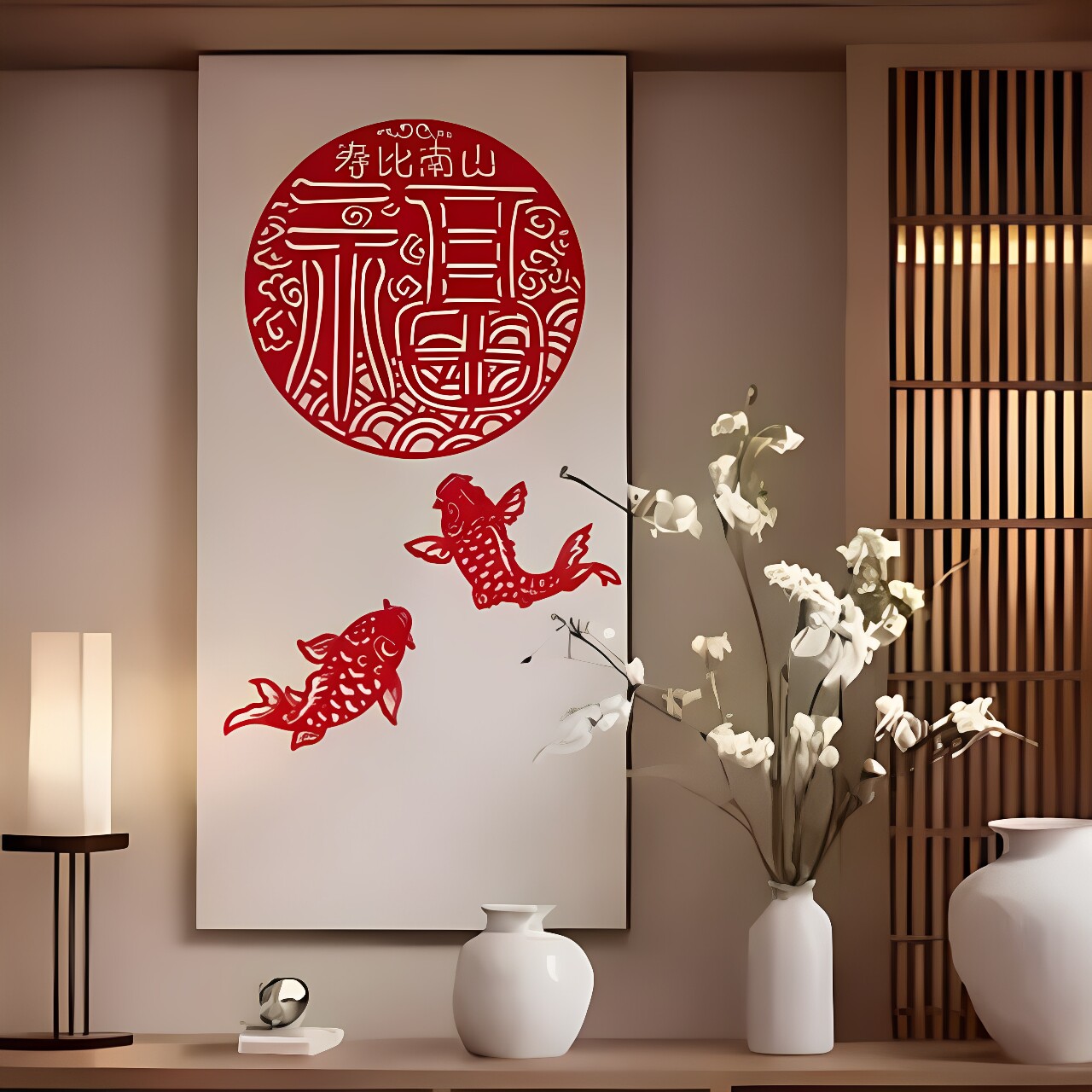吉祥锦鲤 新年福字门贴墙贴窗花剪纸鱼连年有余福字挂饰佳印小筑