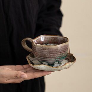 观荷流釉咖啡杯复古窑变陶瓷下午茶杯碟套装个人马克杯拿铁拉花杯