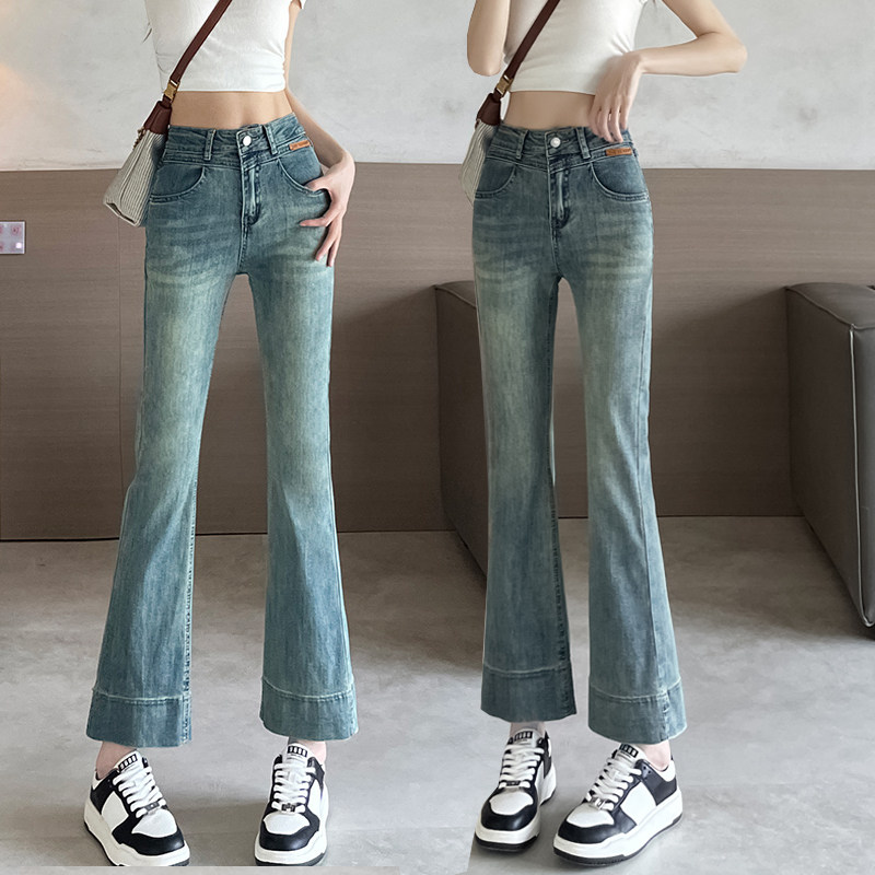 夏季薄款九分微喇叭牛仔裤女