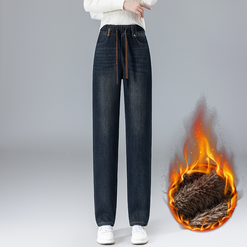 加绒秋冬新款哈伦牛仔裤女