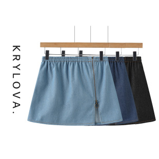 搭配神器半身裙 遮跨叠穿鲨鱼裤 春秋新款 全棉牛仔小屁帘拉链一片式