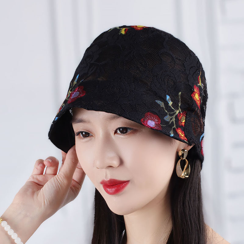 帽子女士包头帽新款薄款头巾蕾丝薄款渔夫帽空调春夏透气白发盆帽
