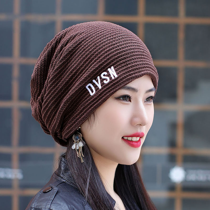 新品秋冬帽子韩版圆顶逛街堆堆帽字母通用通用头巾帽遮白发套头帽