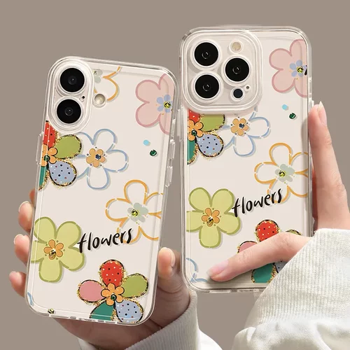 金粉花朵适用苹果16手机壳iphone15promax卡通14plus新款13全包12