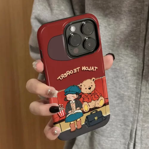女孩小熊适用苹果17promax卡通可爱iPhone16pro镜头全包15新款14