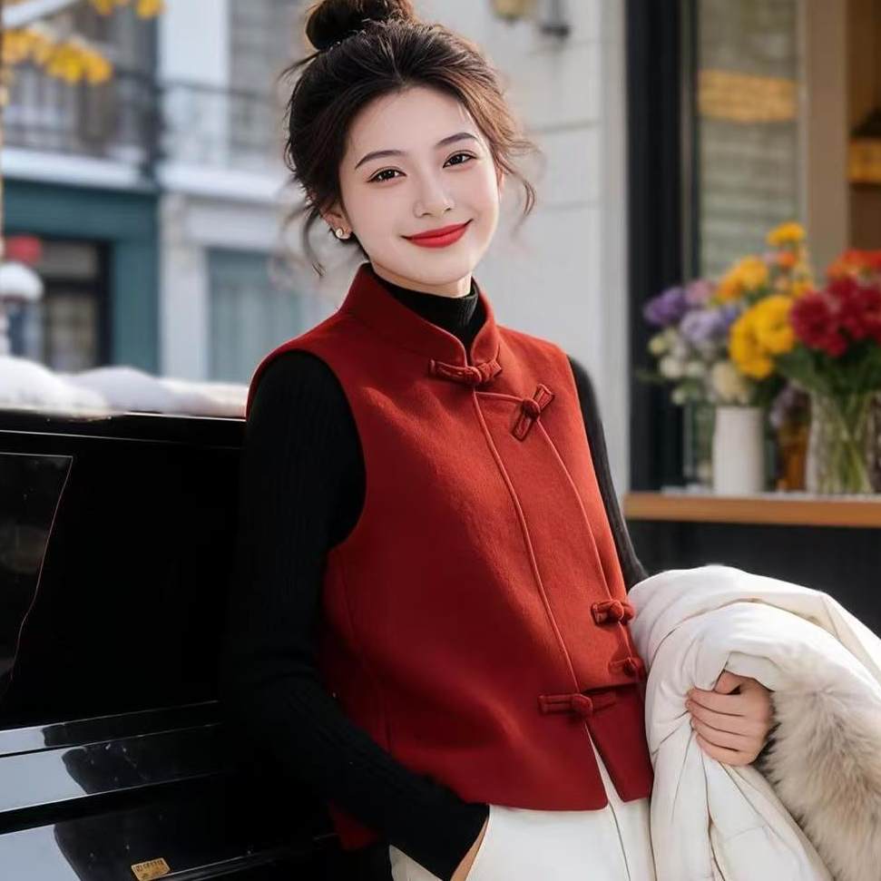 2026春季新款民族风双面绒无袖外套唐装新中式国风本命年上衣马甲