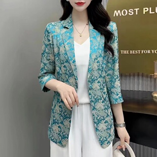 新款 淑女气质妈妈装 真丝薄款 宽松时尚 休闲百搭上衣薄 西装 高档夏季