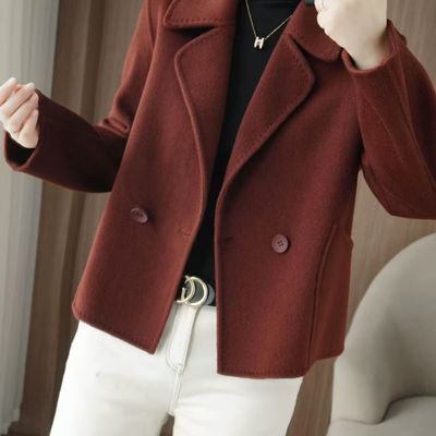 西装领双面绒外套短款加厚保暖时尚冬季妈妈装羊毛呢大衣外套风衣